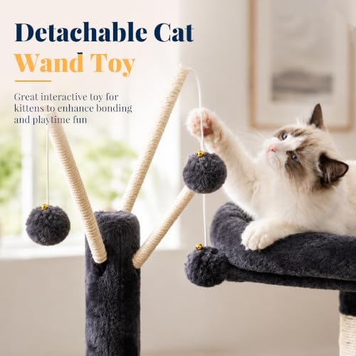 Hey-brother Cat Tree Tower with Padded Platform Bed, Hammock, MPJ019-SG - Image 5
