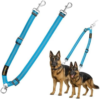 MingXpet Double Dog Leash for Two Dogs, No Pull Dog Leash, 360° Swivel No Tangle for Large Dogs Walking & Training, Shock Absorbing Reflective Bungee, Blue by MingXpets