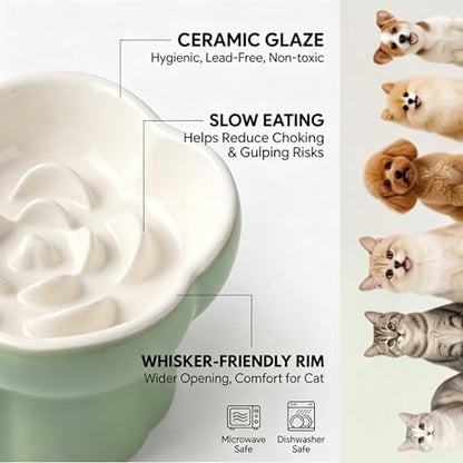 Ceramic Elevated Slow Feeder Cat Bowl, Whisker Friendly Dish 5.7" - Image 2