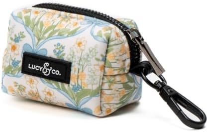 Lucy & Co. Sunshine and Daffodils Dog Poop Bag Holder and Dispenser, Clips to Leash, Water-Repellent Neoprene, Includes Refill Roll by LucyCo