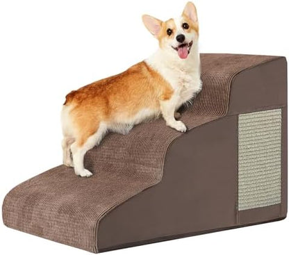 Ahpmeoa Dog Stairs for Small Dogs 15.7" H, Dog Ramp for Bed, 3-Step, Coffee by Ahpmeoa