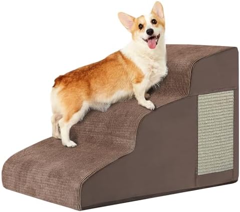 Ahpmeoa Dog Stairs for Small Dogs 15.7" H, Dog Ramp for Bed, 3-Step, Coffee by Ahpmeoa