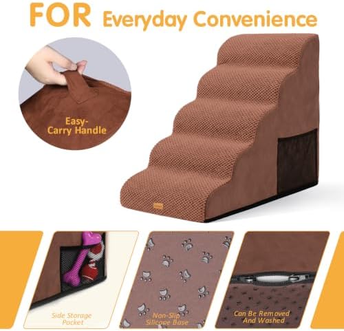 Topmart High Density Foam Dog Steps 5 Tiers, Extra Wide Deep Pet Steps - Image 4
