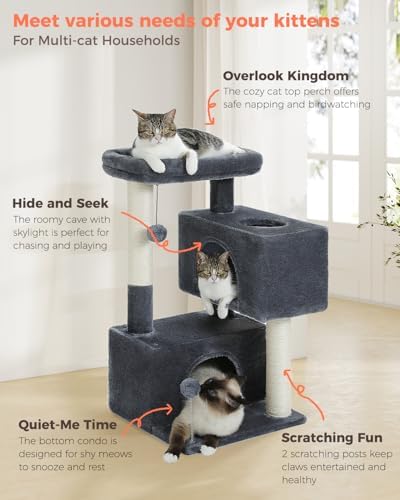 Small Cat Tree for Kittens, 32 in Cat Tower with 2 Cozy Condos - Image 3