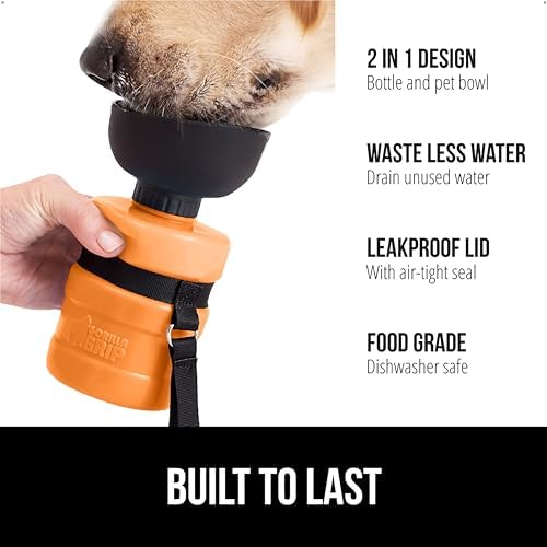 GORILLA GRIP Portable Dog Water Bottle, Food Grade Silicone, 12oz Orange - Image 2