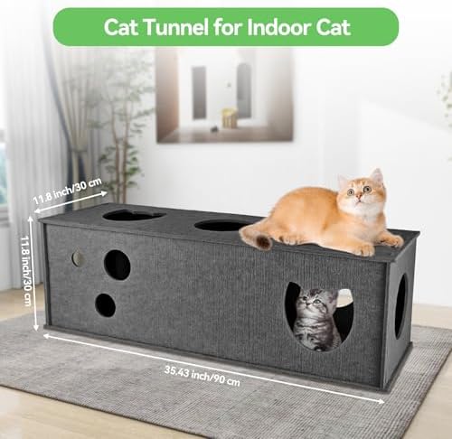 Homegroove Cat Tunnel for Indoor Cats, Felt Cat Play Tunnel, Grey, Straight - Image 2