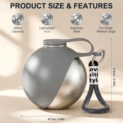 Portable Dog Water Bottle Bowl, 10oz Stainless Steel Puppy Water Dispenser - Image 4