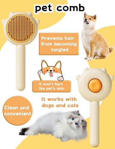 MRSXXNTY Cat Brush,Dog Brush, Pet Hair Cleaner Brush,Pet Grooming Cat Dog Brush,Pet Comb-Cat Comb for Kitten Massage Removes Loose Fur-Cat Grooming Brush Long Short Hair Cats Dogs Pet Brush (Yellow) - Image 4
