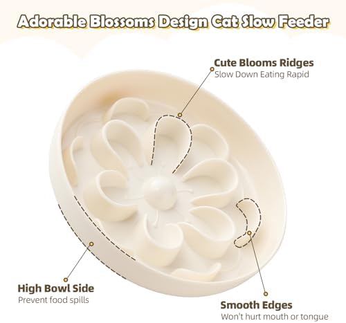 Melamine Slow Feeder Cat Bowl - Cute Blossom Maze Cat Dish - Fun Interactive Plate for Dry & Wet Food - Whisker Friendly - Dishwasher Safe - 6.3''W x 1.1''H - Image 3