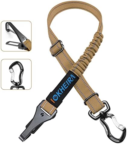 IOKHEIRA Dog Seatbelt, Universal Reflective Bungee Dog Car Harness with Hook Latch & Seatbelt Buckle, Swivel Aluminum Carabiner, Green by IOKHEIRA