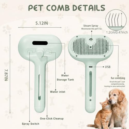 Fresh Fur Shower Brush, 3 in 1 Pet Steam Brush, Spray Hair Removal Comb for Cats ＆ Dogs - Deshedding＆ Grooming (Green) - Image 6