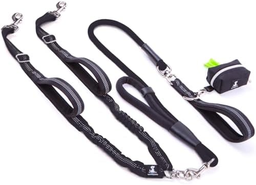 Premium Double Leash for Two Dogs, Medium & Large Breeds, Black by SparklyPets