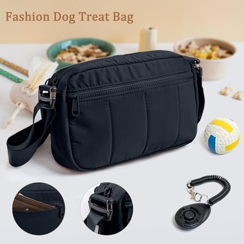 Fashion Dog Treat Pouch with Clicker Stylish Crossbody Dog Walking Bag, 3-in-1 Dog Training Treat Pouch with Removable Waterproof Liner, Treat Holder Waist Bag for Puppy Training & Daily Walks - Image 6