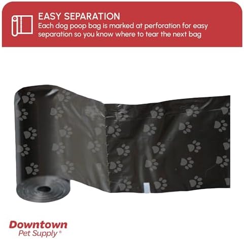 Downtown Pet Supply Poop Bags for Dogs with Dispenser, 180 Count - Leak-Proof Dog Waste Bags and Bone-Shaped Dog Poop Bags Holder for Leash - Black with Paw Prints, 12.5" x 8.5" - Image 5