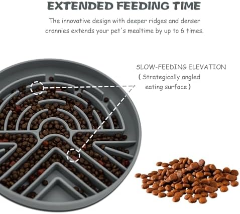 Lesipee Slow Feeder Dog Bowl for Large & Small Dogs, Anti Choking Puzzle Dog Food Bowl with Non-Slip Base, Interactive Pet Slow Eating Tool, Silicone Cat Feeding Mat for Puppies & Cats(Grey) - Image 3