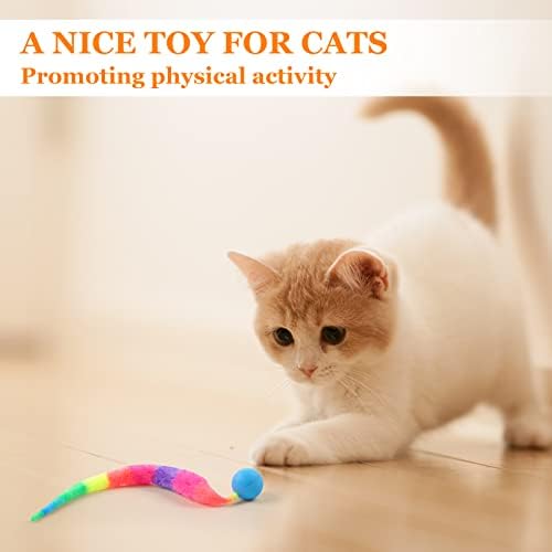 SHENGSEN Bouncy Ball with Tail Cat Toys-5 Packs,Rainbow Large Magic Worm with Ball Toy for Cats,Colorful Fuzzy Worm Bouncy Balls Cat Toy - Image 2