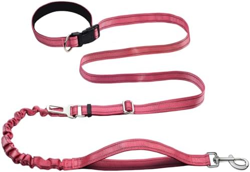 Bungee Dog Leash, Hands Free Waist Belt for Running/Walking, Pink by Fidohug