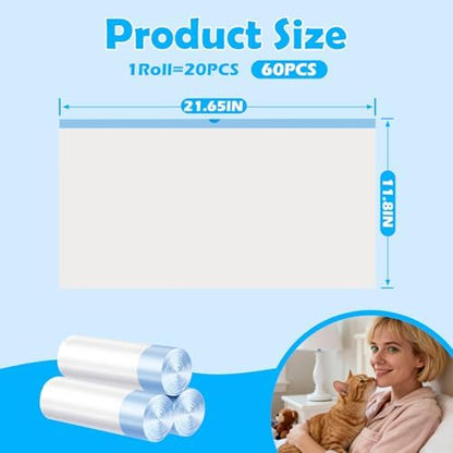 Cat Litter Bags 60 Count, 21.65"X11.8",Self-Cleaning Cat Litter Box Liners Bags Waste Bags for Pet Poop,Thick Heavy Duty Drawstring Replacement Cat Litter Liners,Tear-Resistant - Image 2