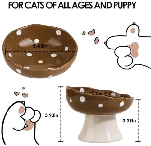 Brown Mushroom Cat Bowl, Elevated Ceramic Bowl for Cats - Image 3