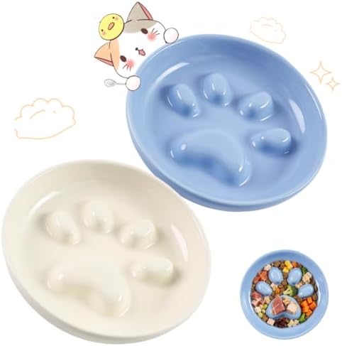 Cat Slow Feeder Bowl Set,2 Pcs Pastel Series Cat Plate for Dry and Wet Food by Unknown