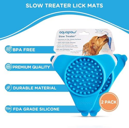 Aquapaw Suction Cup Lick Mat for Dogs - Bath Time Lick Mat for Bathtub - Mental Stimulation Slow Feeder Pad - Peanut Butter Treat Holder - 2-Pack, Regular, Blue - Image 2