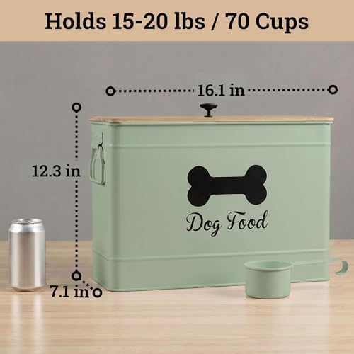 Metal Dog Food Container 15-20 lbs w/ Airtight Bamboo Lid, 70 Cup Capacity - Image 6