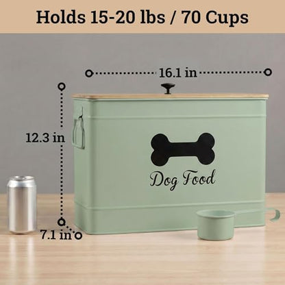 Metal Dog Food Container 15-20 lbs w/ Airtight Bamboo Lid, 70 Cup Capacity - Image 6