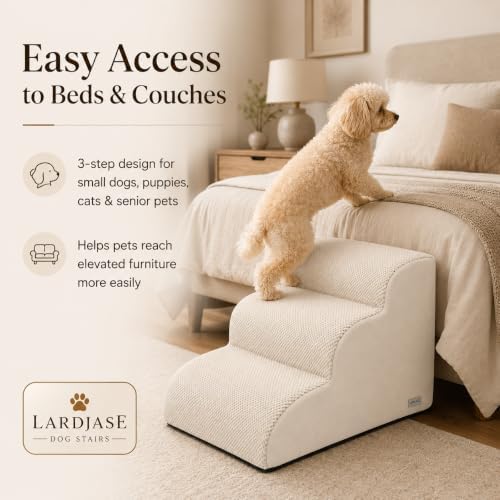 3-Step Foam Dog Stairs for Small Dogs, Couch & Bed, Beige - Image 2