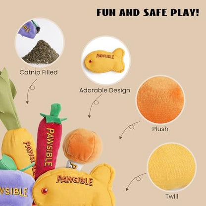 Pawsible 5 Pack Catnip Toys for Indoor Cats - 100% Organic Catnip Filled, No Cotton, Durable Teething Kicker Toys for Kittens, Food-Shaped Plush Chew Toys - Image 4