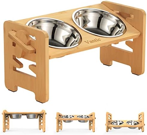 Vantic Elevated Dog Bowls, Raised Dog Bowl Stand Adjustable Small, Natural by Vantic