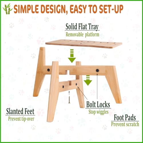 Dog Water and Food Dispenser Stand for Medium Dogs - Adjustable, Bamboo - Image 7