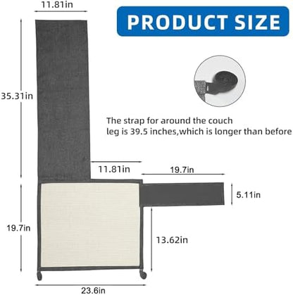 Cat Scratch Sofa Protector,Cat Scratching Couch Protector with 19.7''L*23.6''W Natural Sisal Cat Scratcher Mat for Protecting Couch Sofa Chair (Dark Grey/Right Hand) - Image 2