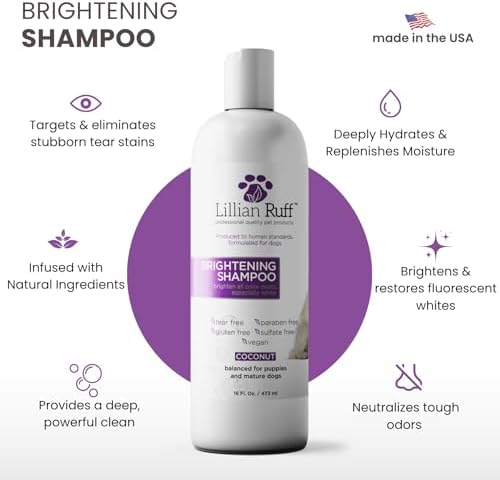 Lillian Ruff PRO Formula Ultra Brightening Dog Shampoo - Professional Whitening & Long-Lasting Odor Eliminator - Removes Stains & Discoloration, Dry Skin & Itch Relief with Aloe & Provitamin B5 (16oz) - Image 2
