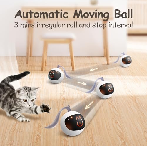 Migipaws Interactive Cat Ball Toy Set, Fun Tracker, Automatic Rolling Chase Ball with Fluffy Tail, A Small Mice, Rechargeable (White) - Image 2