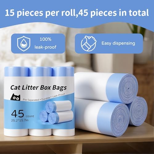 45 Count Tear-Free Waste Drawer Liners Bags Compatible with Litter Box Robot 4/5/3, Thick Self-cleaning Cat Litter Box Liners Refill with Drawstring - Image 4