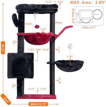 Heybly Cat Tree, 40" Tower with All-Sisal Wrapped Scratching Post HCT006SBR - Image 5