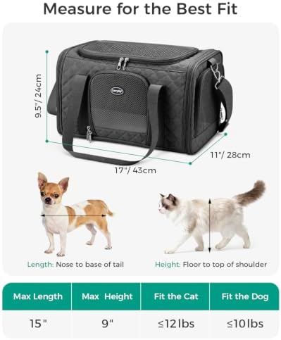 Cat Carrier Airline Approved, Soft Pet Carrier, 17x11x9.5 in, Black - Image 2