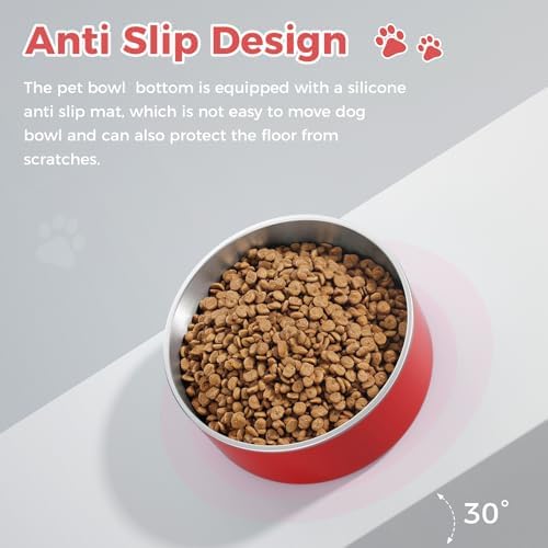 WENBOKMIN Dog Bowl, Stainless Steel Dog Food and Water Bowl with Non Slip Quiet Bottom, Easy to Clean, Dishwasher Safe, 64oz, Red - Image 6