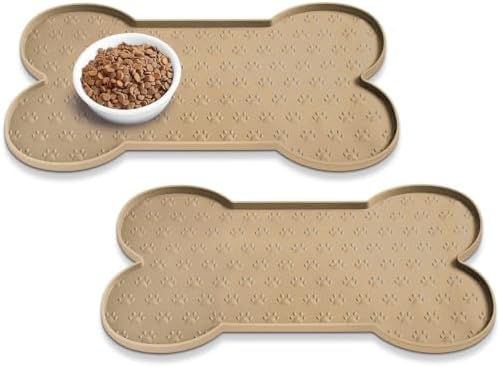 PWTAA Dog Food Mat Anti-Slip Silicone Dog Bowl Mat Thicker Pet Placemat Waterproof Cat Feeder Pad with Raised Edge Puppy Kitten Feeding Mats Suitable Small Medium-Sized Dogs Cats Eating Tray - 2PCS by PWTAA