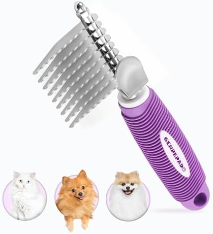 GENPEPADO Dematting Undercoat Rake Comb for Dogs & Cats with Long 2.5-In Stainless Steel Safety Blades for Removing Knots, Mats & Tangles - Pet Grooming Deshedding Brush Tool with Anti-Slip Grip by Unknown