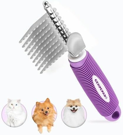 GENPEPADO Dematting Undercoat Rake Comb for Dogs & Cats with Long 2.5-In Stainless Steel Safety Blades for Removing Knots, Mats & Tangles - Pet Grooming Deshedding Brush Tool with Anti-Slip Grip by Unknown