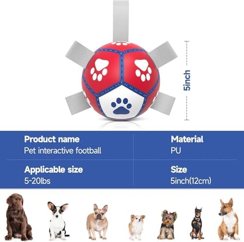 Diman Small Dog Toys, 5 Inch Dog Balls, Soccer Ball for Dogs with Straps - Image 5