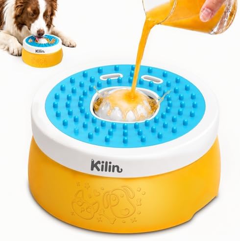 KILIN Slow Feeder Dog Licking Bowl with Rolling Ball,4 Non-Slip Pads,8fl oz by Makeseatingfunfordogs