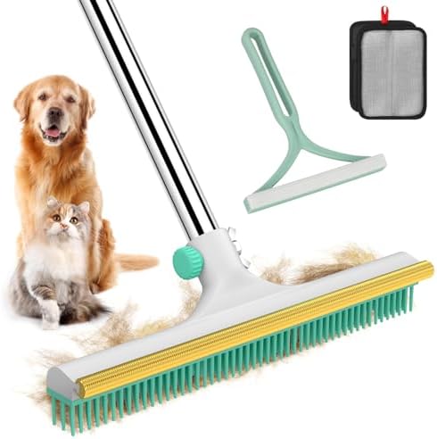 Carpet Rake for Pet Hair Removal - 60" Adjustable Long Handle Carpet Rake, 3 in 1 Reusable Pet Hair Removal Tool Kit, Cat Dog Fur Rakes Scraper Carpet Broom (White) by Nrefpun-Yourhomelifehelper