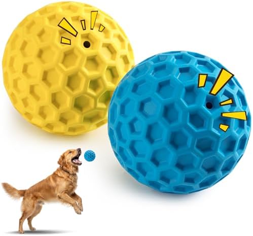 HIPPIH Indestructible Squeaky Dog Toys, Interactive Dog Balls 2 Pack by HIPPIH