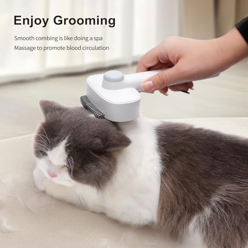 Self Cleaning Slicker Brush for Dogs Cats, Deshedding Dematting Grooming Tool for Long Haired Pets, Removes Matted Fur & Tangles, White - Image 6