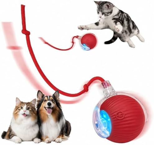 Automatic Interactive Rolling Cats Toys Ball for Indoor, Electric Automatic Rolling Pet Toy, 360° Smart Interactive Rolling Dog Ball Durable and Safe Material for Cat and Dog(Red) by Technohom