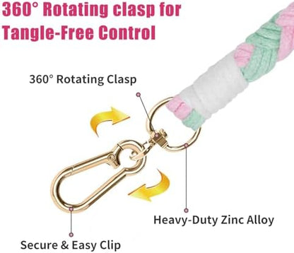 5FT Braided Cotton Rope Leash for Small, Medium and Large Dogs,Pink & Green Color - Image 4