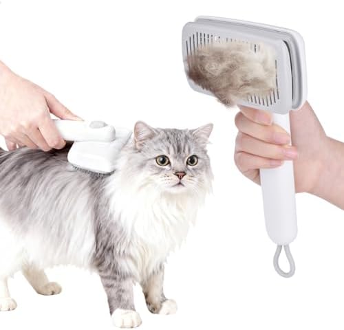 Self Cleaning Deshedding Cat Brush for Dogs & Cats,Adjustable Cat Brushes for Indoor Cats, Easy to Clean Grooming Tool for Long & Short Haired Pets - Image 2