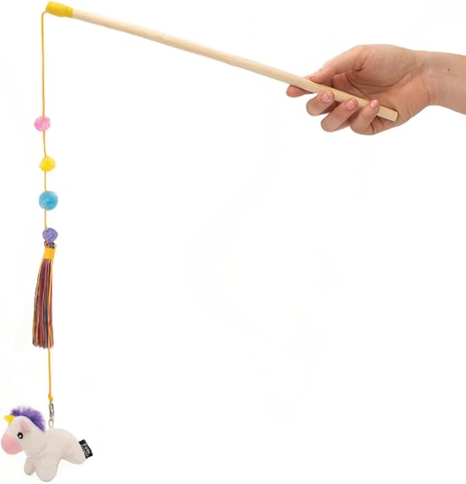 ZippyPaws ZippyStick - Unicorn Interactive Cat Teaser Wand for Indoor Cats & Kittens, Cute Kitty Toys for Boredom, Fun Feathered Tassels & Plush Dangling Toy